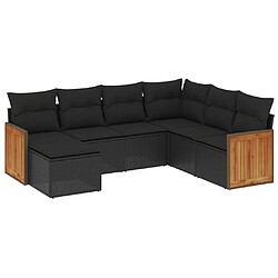 vidaXL Salon de jardin 7 pcs avec coussins noir résine tressée