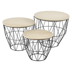 Set de 3 Tables Gigognes Padua Plusieurs Tailles Effet Chêne et Noir [en.casa]