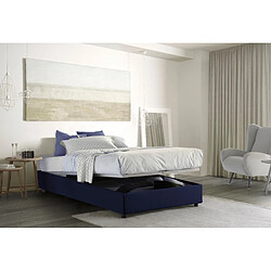 Autrement Talamo Italia Silvia lit queen size avec conteneur, Made in Italy, en tissu amovible, 120x190 cm, avec ouverture frontale, Bleu, avec matelas inclus.