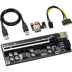 Carte Riser PCI-E 1X à 16X V009S-PLUS et câble d'alimentation SATA 6 broches, câble d'extension de carte graphique PCIe, exploitation minière Ethereum ETH/GPU