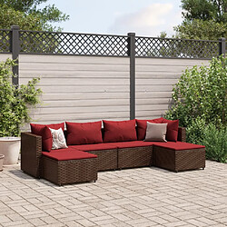 vidaXL Salon de jardin 6 pcs avec coussins Marron Résine tressée