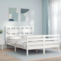 Maison Chic Cadre/structure de lit avec tête de lit pour adulte - Lit Moderne Chambre blanc 140x190 cm bois massif -MN54403