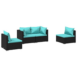 Maison Chic Salon de jardin 4 pcs + coussins - Mobilier/Meubles de jardin - Table et chaises d'extérieur Résine tressée Noir -MN80101