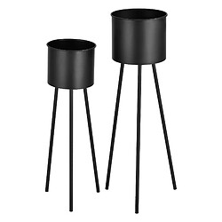 Helloshop26 Lot de 2 supports de plantes set pots de fleur lot cache-pot ensemble bacs à fleurs vases métal tailles différentes noir 03_0005775