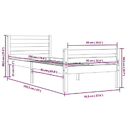 vidaXL Cadre de lit sans matelas bois massif 90x190 cm pas cher