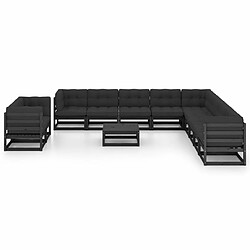 Avis Maison Chic Salon de jardin 12pcs + coussins - Mobilier/Meubles de jardin - Table et chaises d'extérieur Noir Bois de pin massif -MN22350