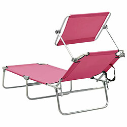 Maison Chic Chaise longue, Transat pliable avec auvent acier rose magento pas cher