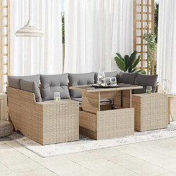 vidaXL Salon de jardin avec coussins 7 pcs beige résine tressée