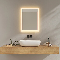 EMKE Miroir lumineux salle de bain 60x45cm, Miroir LED avec Interrupteur à bouton, Anti-buée, Miroir avec éclairage lumière Blanche Froide/Chaude