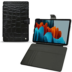 Housse cuir Samsung Galaxy Tab S7 - Rabat portefeuille - Crocodile nero ( Noir / Black) - NOREVE