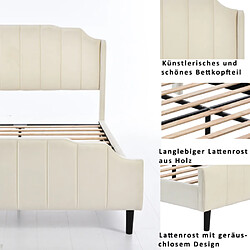 ComfortXL Lit Double Rembourré En Velours Beige 140 X 200 Cm Avec Cadre De Lit, Beige pas cher