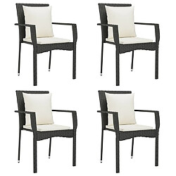 vidaXL Chaises de jardin lot de 4 avec coussins Résine tressée Noir