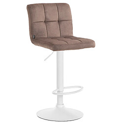 Decoshop26 Tabouret de bar chaise haute x 1 avec coutures décoratives carrées assise en velours marron pieds en métal blanc 10_0005335