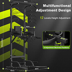 Power Tower Dip Station, Rattantree barre de tractions, multifonction pour entraînement de force dans la salle de sport à domicile, chargeable 330LBS Noir