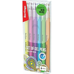 Berlingo Lot de 6 stylos à encre gel avec capuchon Multicolore 0,8 mm de largeur de trait pour le bureau, la maison ou l'école et l'université Série Brilliant Neon