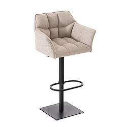 Decoshop26 Tabouret de bar chaise haute de comptoir couture carrées assise en tissu crème cadre en métal noir 10_0004695