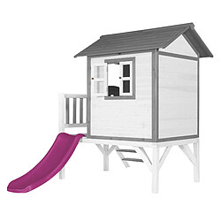 Avis AXI Maison Enfant Beach Lodge XL BLANC avec Toboggan Violet | Maison de Jeux en Bois FFC pour Les Enfants | Maisonnette / Cabane en Bois