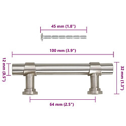 vidaXL Poignées d'armoire 10 pcs argenté 64 mm acier inoxydable pas cher