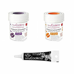 Scrapcooking 2 colorants alimentaires orange-violet + Stylo glaçage noir