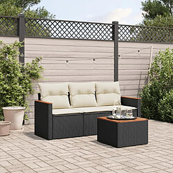 vidaXL Salon de jardin 4 pcs avec coussins noir résine tressée