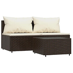 Maison Chic Salon de jardin 3 pcs + coussins - Mobilier/Meubles de jardin - Table et chaises d'extérieur marron résine tressée -MN26023