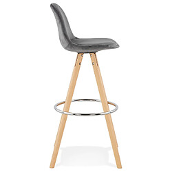 Avis Alterego Tabouret de bar 'SPIRIT' en velours gris et pieds en bois naturel