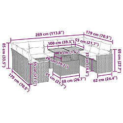 Acheter vidaXL Salon de jardin avec coussins 10pcs beige résine tressée acacia
