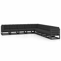 Maison Chic Salon de jardin 9 pcs + coussins - Mobilier/Meubles de jardin - Table et chaises d'extérieur Noir Bois de pin massif -MN79575