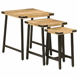 Maison Chic Lot de 3 Tables basses gigognes pour salon | Table à café bois massif de manguier et fer -GKD47582