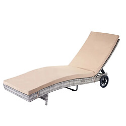 Decoshop26 Chaise longue de jardin transat bain de soleil en polyrotin gris coussin beige 04_0004935