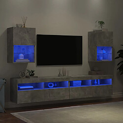 Avis vidaXL Meubles TV avec lumières LED 2 pcs gris béton 40,5x30x60 cm