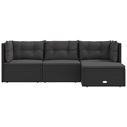 Avis vidaXL Salon de jardin 4 pcs avec coussins Noir Résine tressée