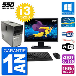 PC Tour Dell 7010 Ecran 22" Intel i3-3220 RAM 16Go SSD 480Go Windows 10 Wifi - Occasion