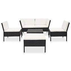 vidaXL Salon de jardin 6 pcs avec coussins Résine tressée Noir