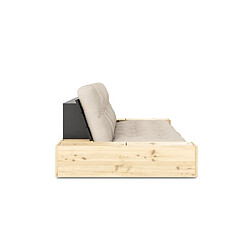 Inside 75 Canapé lit futon BASE beige couchage 130cm dossiers noirs et accoudoirs coffres