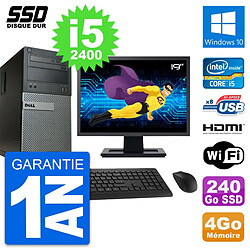 PC Tour Dell 390 MT Ecran 19" i5-2400 RAM 4Go SSD 240Go HDMI Windows 10 Wifi - Occasion