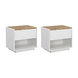 Acheter Vente-Unique Lot de 2 tables de chevet - 1 tiroir et 1 niche - MDF - Blanc laqué et Chêne - AMANI