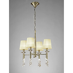 Luminaire Center Suspension Tiffany 4+4 Ampoules E14+G9, laiton antique avec Abat jour crèmes & cristal transaparent