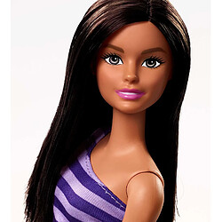 Barbie poupée brune en robe de soirée glamour à rayures violettes, jouet pour enfant, FXL69