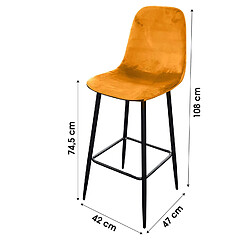 Avis Urban Living Tabouret de bar en velours vintage Inoui - H. 108 cm - Jaune moutarde