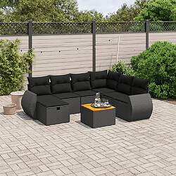 vidaXL Salon de jardin 8 pcs avec coussins noir résine tressée