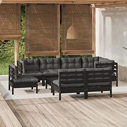 Maison Chic Salon de jardin 9 pcs + coussins - Mobilier/Meubles de jardin - Table et chaises d'extérieur Noir Bois de pin massif -MN74930