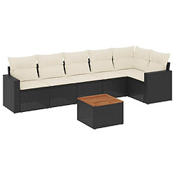 vidaXL Salon de jardin 7 pcs avec coussins noir résine tressée