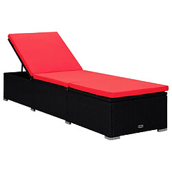 Helloshop26 Transat chaise longue bain de soleil lit de jardin terrasse meuble d'extérieur avec coussin et table à thé résine tressée rouge 02_0012458