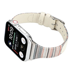 Avis Wewoo Pour Apple Watch Series 5 & 4 44mm / 3 & 2 & 1 42mm Stitching Stripes Bracelet en cuir véritable blanc