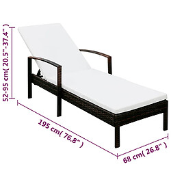 vidaXL Chaise longue avec coussin Résine tressée Marron pas cher