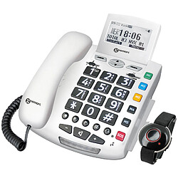 Geemarc Téléphone filaire Senior Touches Larges et Mémoire Photo Bracelet SOS Blanc