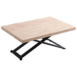 Pegane Table basse relevable de salon en bois de chêne naturel avec pieds en métal noir-Longueur 120 x Profondeur 80 x Hauteur 49-76 cm