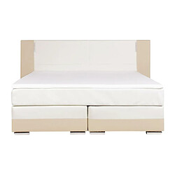 Vente-Unique Ensemble complet boxspring tête de lit avec leds + sommiers + matelas + surmatelas - 160 x 200 cm - Simili - Crème et blanc - ASTI de YSMÉE pas cher