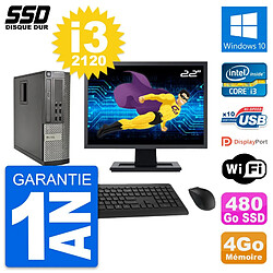 PC Dell OptiPlex 990 SFF Ecran 22" i3-2120 RAM 4Go SSD 480Go Windows 10 Wifi - Occasion